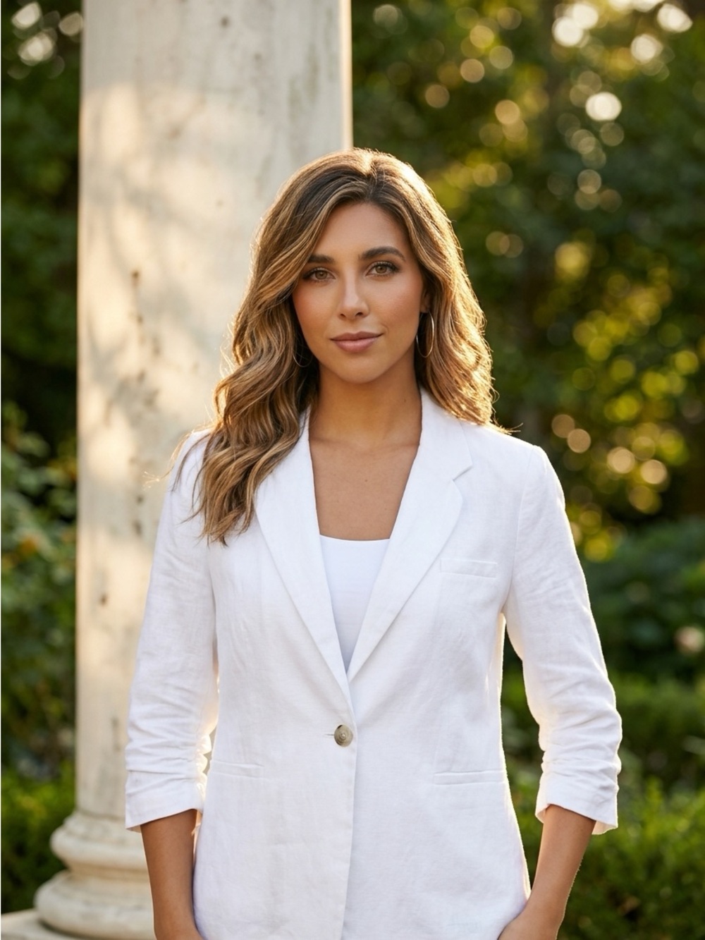 Jules & Leopold Classic Y2K White Linen Blend Office Classic Blazer Jacket-L